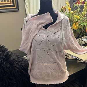 American Rag Light Pink Heart V-Neck Sweater with hood